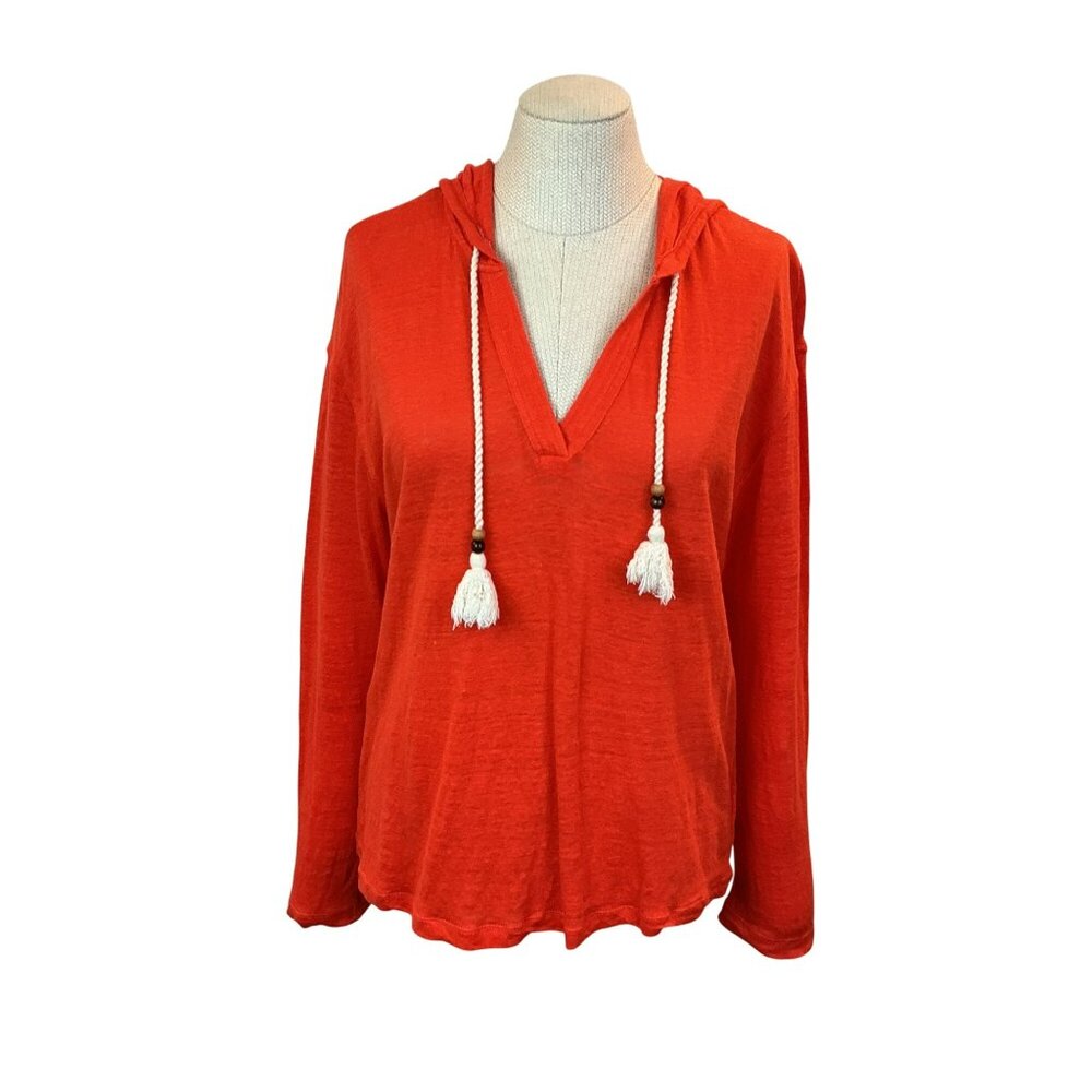 Sigrid Olsen Orange Hooded Linen Top With Tassels Womens Medium - Picture 2 of 10